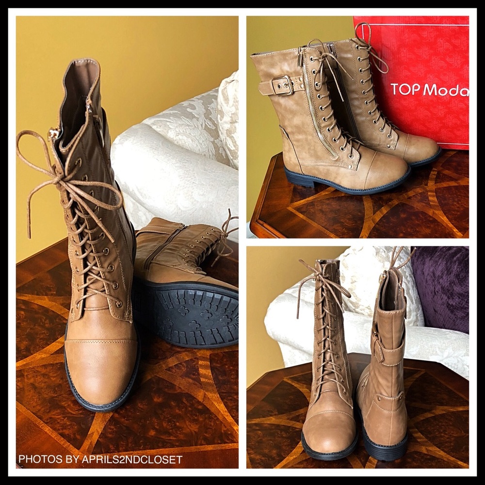 TOP MODA VEGAN LEATHER LACE UP COMBAT ANKLE BOOTS - Picture 3 of 7